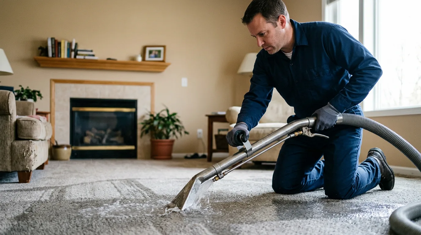 Water damage restoration technician working near Hemlock, MI